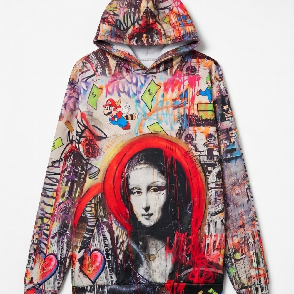 Multicolor Street Art Mona Lisa Hoodie - Graffiti Home Art